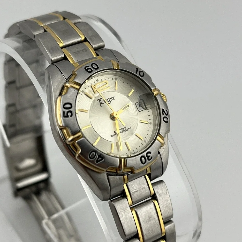 Luger Swiss Watch Women 27mm Case Rotating Bezel 7.5‎ Two Tone Band- New Battery